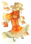  blonde_hair fish goldfish hair_ornament japanese_clothes kimono long_hair original personification red_eyes sandals scales sleeves_past_wrists solo tabi won_(toufunokado) 