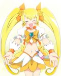  :d ^_^ bad_id bad_pixiv_id blonde_hair blush bow choker closed_eyes cure_sunshine detached_sleeves earrings heartcatch_precure! jewelry long_hair magical_girl massala myoudouin_itsuki navel open_mouth orange_bow orange_choker outstretched_arms precure skirt smile solo twintails very_long_hair white_background yellow yellow_bow yellow_skirt 