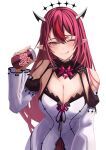  1girl ;q black_halo black_horns bloom_(irys) breasts can cleavage dress drink_can gloom_(irys) halo highres holding holding_can hololive hololive_english horns irys_(hololive) irys_(irys_2.0)_(hololive) large_breasts long_hair looking_at_viewer one_eye_closed pointy_ears purple_eyes purple_hair red_streaks si_farid simple_background soda_can solo tongue tongue_out virtual_youtuber white_background white_dress white_sleeves 