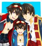  blue_background core_drill drill goggles goggles_on_head kari_(tutsuki) male_focus multiple_boys multiple_persona older simon tengen_toppa_gurren_lagann younger 