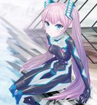  aqua_eyes bodysuit consent_(oituku) original pink_hair sitting skin_tight solo twintails 