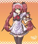  apron bad_id bad_pixiv_id copyright_request green_eyes highres long_hair maid red_hair ribbon solo thighhighs tray twintails zenn 