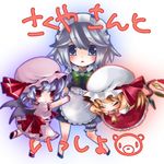  bad_id bad_pixiv_id bangs flandre_scarlet flying highres izayoi_sakuya jumping multiple_girls remilia_scarlet touhou yukibina 