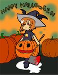  artist_request axe blood halloween happy_halloween hat higurashi_no_naku_koro_ni jack-o'-lantern orange_hair pumpkin red_eyes ryuuguu_rena short_hair solo weapon witch_hat 