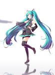  aqua_eyes aqua_hair detached_sleeves face hatsune_miku heebee highres long_hair necktie reflection skirt solo thighhighs twintails vocaloid zettai_ryouiki 