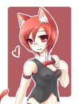  animal_ears bad_id bad_pixiv_id cat_ears cat_tail copyright_request glasses highres red_hair ribbon short_hair solo tail zenn 