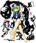  bad_id bad_pixiv_id barefoot feet green_eyes green_hair hat ribbon ririco_(melodyflag) shiki_eiki short_hair solo touhou 