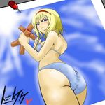  alice_margatroid angry ass back bad_id bad_pixiv_id bikini blonde_hair blue_eyes blush doll frown hairband huge_ass kara_age looking_back nail photo_(object) short_hair solo swimsuit touhou 