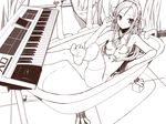  bad_feet barefoot bath bathtub claw_foot_bathtub feet greyscale headphones instrument keyboard_(instrument) long_hair lucia_(pangya) lying monochrome pangya solo water yada_ei 