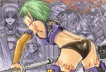  armor army ass back bad_id bad_pixiv_id green_hair minarai original panties short_hair solo underwear weapon 