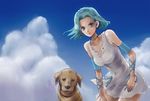  aqua_eyes aqua_hair arnold_(jojo) artist_request cloud day dog ghost hairband jojo_no_kimyou_na_bouken lowres sky sugimoto_reimi 