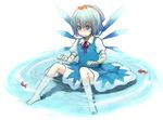  bad_id bad_pixiv_id blue_dress blue_eyes blue_hair bow cirno crystal dress faux_figurine full_body hair_bow ice ice_wings kneehighs partially_submerged ponytail puffy_short_sleeves puffy_sleeves short_sleeves sitting solo touhou water white_legwear wings yonko 