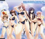  album_cover aneimo armpits arms_up ball beachball bikini blonde_hair blue_eyes blue_hair blush breasts brown_hair cleavage cloud cover covered_nipples day denim denim_shorts flat_chest hair_ribbon hairband highres hirasawa_kazumi kirishima_mizuki kirishima_satsuki large_breasts long_hair multiple_girls navel ocean outdoors pink_hair ponytail purple_eyes ribbon shinonome_kazuhiko shirakawa_saori shirakawa_yui shorts siblings side-tie_bikini sisters sky smile swimsuit underboob very_long_hair wide_hips 