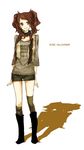  bad_id bad_pixiv_id boots brown_hair buzz earrings fashion green_eyes jewelry kujikawa_rise persona persona_4 scarf shorts smile solo thighhighs twintails vest 