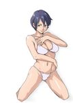  bad_id bad_pixiv_id bikini blue_hair breasts copyright_request face kneeling large_breasts mineji short_hair solo swimsuit 