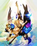  absurdres armor armored_dress dress flying gwendolyn highres kamitani_george multicolored multicolored_wings odin_sphere strapless strapless_dress wings 