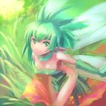  edobox elbow_gloves fairy gloves green_eyes green_hair nature original pointy_ears solo wings 