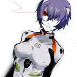  arisaka_ako ayanami_rei blue_hair bodysuit breasts covered_nipples hair_over_one_eye neon_genesis_evangelion plugsuit red_eyes short_hair small_breasts solo white_bodysuit 