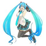  armpits blue_eyes blue_hair happy hatsune_miku kuji long_hair necktie skirt solo thighhighs twintails vocaloid 