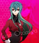  arisaka_ako blue_hair copyright_request long_hair necktie red_eyes solo turtleneck 