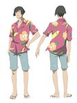  bad_id bad_pixiv_id black_hair hawaiian_shirt highres macross macross_frontier male_focus saitou_ataru sandals shirt shorts 