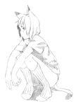  animal_ears copyright_request greyscale majima_yuki monochrome short_hair simple_background solo squatting tail white_background 