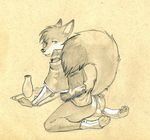  anus balls bottomless butt canine clothed clothing fox goji gojithefox half-dressed kneeling looking_at_viewer looking_back male mammal open_mouth presenting raised_tail solo tush 