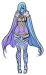  alternate_legwear blue_eyes blue_hair blue_skin breasts cape cleavage cleavage_cutout dress fi hair_over_one_eye highres maniacpaint no_arms pigeon-toed short_dress short_hair sketch smile solo the_legend_of_zelda the_legend_of_zelda:_skyward_sword thigh_gap thighhighs zettai_ryouiki 