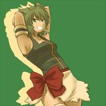 animal_ears armpits arms_up breasts green_background green_eyes grin kuromiya looking_at_viewer medium_breasts original short_hair simple_background smile solo 