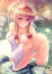  blush breasts brown_hair large_breasts nagatsuki_towa nipples nude onsen purple_hair solo touhou yakumo_yukari 