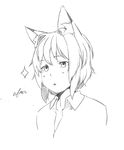  :o animal_ears copyright_request english greyscale hair_intakes majima_yuki monochrome short_hair simple_background solo sparkle traditional_media upper_body white_background 