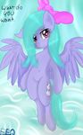  bow cutie_mark english_text equine female feral flitter flitter_(mlp) flying freefraq friendship_is_magic fur grey_fur hair horse looking_at_viewer mammal my_little_pony pegasus pink_eyes pony purple_fur pussy signature solo text wings 