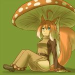  animal_ears green_background kurimiya_manaka kuromiya mushroom original simple_background sitting smile solo tail 