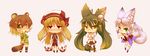  arashimiya_kiharu chibi crossed_arms fukunomiya_koko green_eyes harumiya_ria kuromiya kuromiya_raika long_hair multiple_girls multiple_tails original red_eyes short_hair smile tail thighhighs twintails very_long_hair 