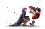  1girl bouquet flower garry_(ib) highres ib ib_(ib) imminent_kiss kurosuke_(hipparu) petals white_background 