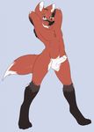  4_toes anthro balls black_nose blue_eyes canine digitigrade erection fur hindpaw humanoid_penis male mammal maned_wolf nude orange_fur paws penis plain_background pose presenting raised_arm skidd smile solo standing tachmanedewolf toes uncut wolf 