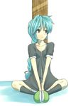  blue_hair braid flat_chest indian_style kuromiya long_hair oikawa_mahoko original sitting smile solo 