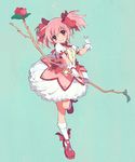  aqua_background bubble_skirt flower kaname_madoka magical_girl mahou_shoujo_madoka_magica poo_(donkan_gokko) red_flower red_rose rose simple_background skirt solo 