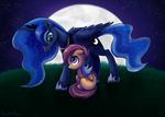  dawnmistpony duo equine female feral friendship_is_magic horn horse mammal moon my_little_pony night pegasus pony princess_celestia_(mlp) princess_luna_(mlp) scootaloo_(mlp) winged_unicorn wings young 