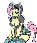  anthrofied blue_eyes breasts cleavage clothed clothing crazyponyplz equine eyewear female fluttershy_(mlp) friendship_is_magic fur gloves goggles hair horse looking_at_viewer mammal maniacpaint my_little_pony pink_hair plain_background pony solo white_background wide_hips yellow_fur 
