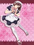  brown_eyes brown_hair heart heart_hands maid_headdress mary_janes one_eye_closed original pantyhose shoes short_hair solo tanakana white_legwear 