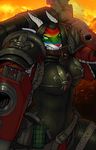  big_breasts black_hair blue_eyes breasts chazore dragon feline female grenade gun hair hammer horn huge_breasts hybrid long_hair mammal power_armor rainbow_fur ranged_weapon sister_of_battle solo strype tiger warhammer warhammer_(franchise) warhammer_40k weapon 