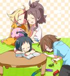  ahoge bel_(pokemon) bell_(pokemon) black_hair blonde_hair brown_hair cheren_(pokemon) child eyes_closed long_hair naru_(andante) pokemon pokemon_(game) pokemon_bw short_hair sleeping touko_(pokemon) touya_(pokemon) 