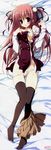  1girl absurdres bed dakimakura ebiten_(manga) hanamori_hakata highres inugami_kira long_hair long_image lying maid tall_image 