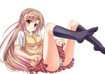  asuna_(sao) brown_eyes brown_hair legs_up long_hair long_legs look-alike panties pantyshot school_uniform socks solo striped striped_panties suzaku_(oekaki_no_sekai) sweater_vest sword_art_online underwear 