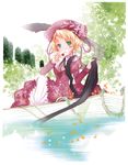  1girl absurdres blonde_hair boat dress envelope highres kaku-san-sei_million_arthur takeoka_miho 