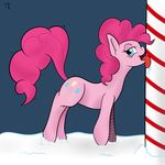  bedroom_eyes blue_eyes cutie_mark drooling equine female feral friendship_is_magic hair horse looking_at_viewer mammal my_little_pony pink_hair pinkie_pie_(mlp) pony saliva snow solo standing thexiiilightning tongue tongue_out 