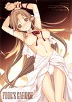  2012 arms_up asuna_(sao) bdsm blush bondage border bound breasts brown_eyes brown_hair copyright_name cover cover_page ear_covers elf large_breasts long_hair long_legs looking_at_viewer nemigi_tsukasa nipples panties pointy_ears ribbon solo sword_art_online titania_(sao) underwear white_panties 
