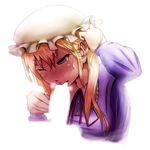  blush breasts censored dress eating full-face_blush hat highres holding holding_hair kamaboko_bijin large_breasts long_hair maribel_hearn sexually_suggestive solo tears touhou 