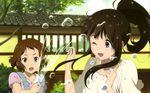  black_hair brown_hair chitanda_eru hyouka ibara_mayaka purple_eyes short_hair 